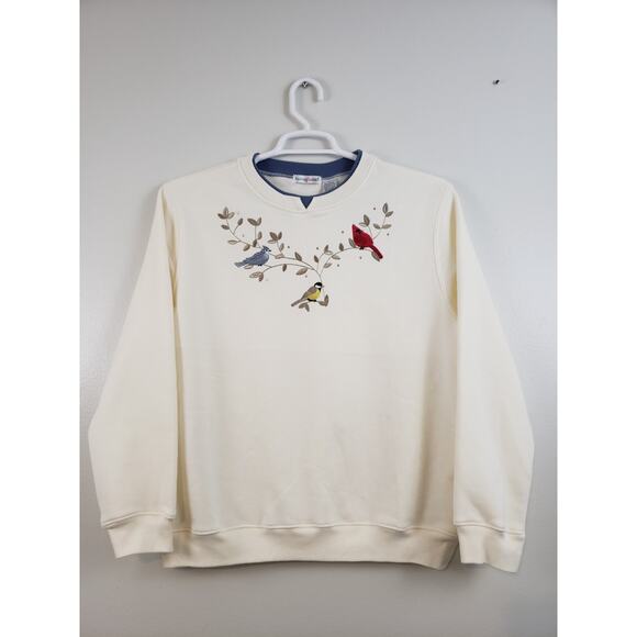 (9) 90s Y2K HASTING & SMITH SWEATER WOMENS SIZE L EMBROIDERED BIRDS Grandma Core - Picture 1 of 5